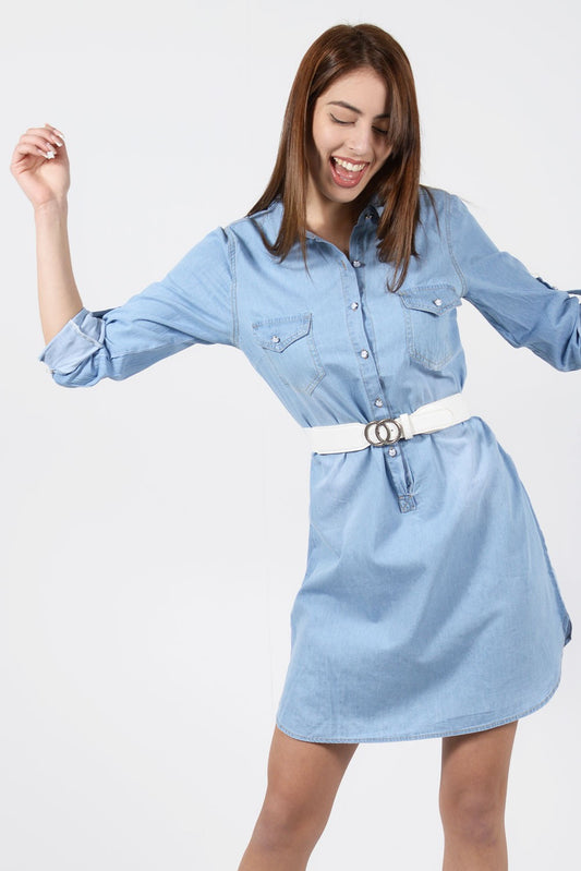 Denim πουκαμισοφόρεμα βαμβακερό