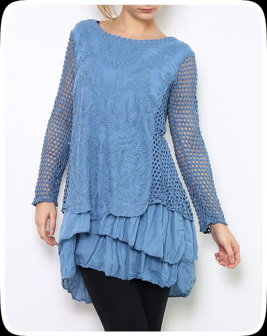 Μπλουζοφόρεμα με see through μανίκια