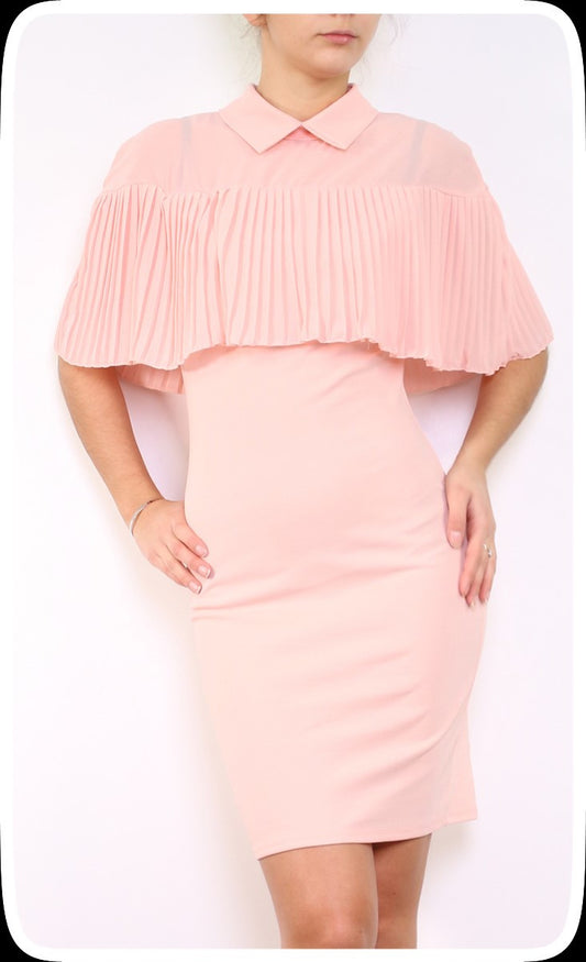 Φόρεμα με πλισέ βολάν και γιακά