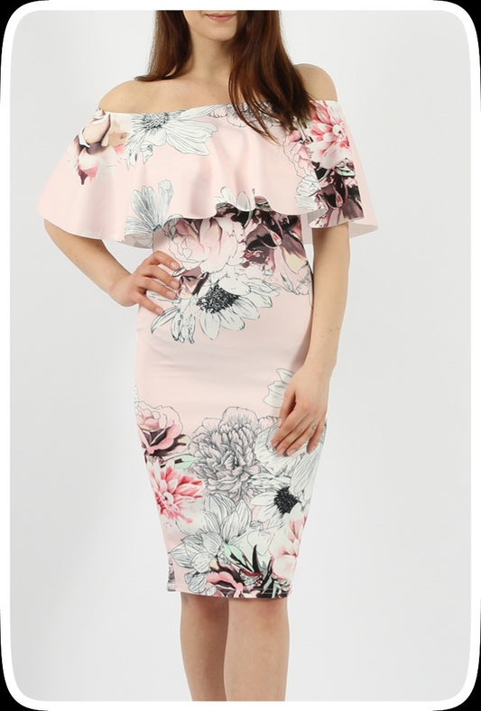 Φόρεμα floral bodycon με βολάν