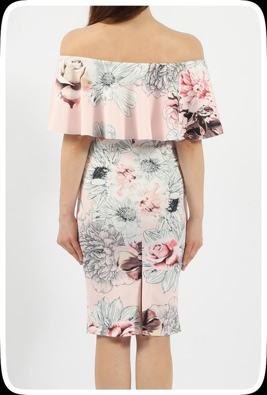 Φόρεμα floral bodycon με βολάν