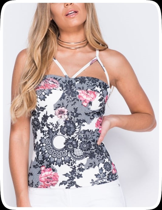 Tοπ floral με χιαστί ράντες