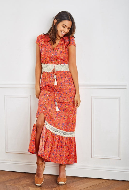 Φόρεμα maxi floral με δανδέλα