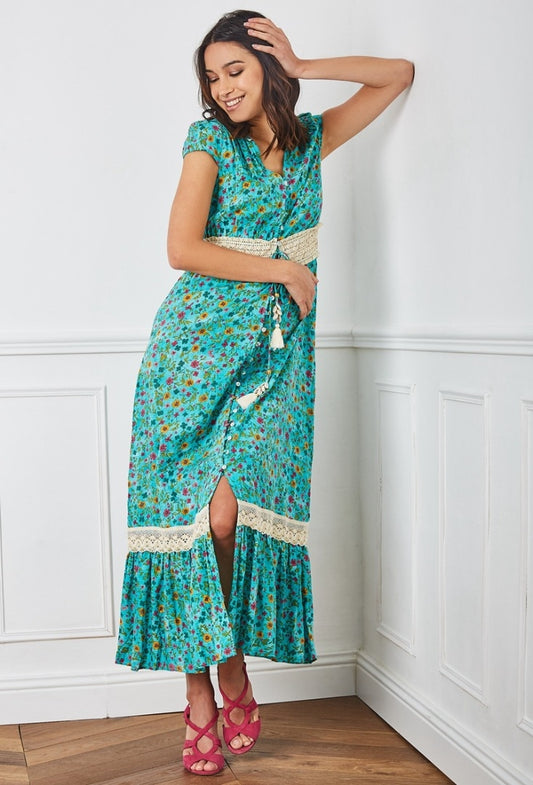 Φόρεμα maxi floral με δανδέλα