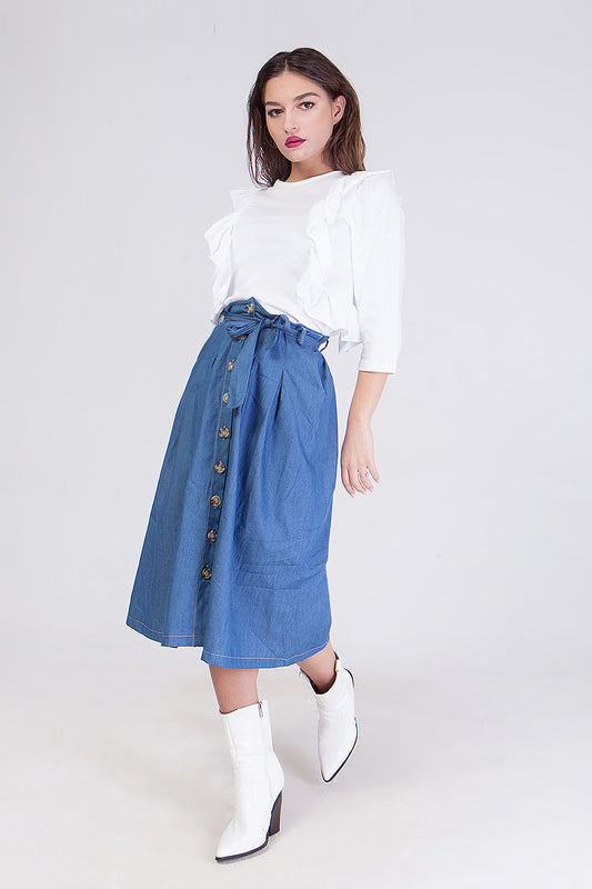 Φούστα midi blue jeans βαμβακερή
