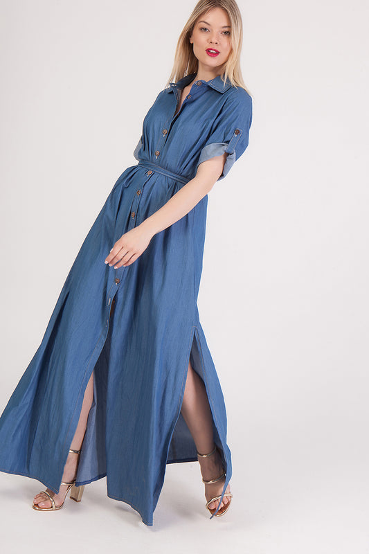 Jean shirt dress βαμβακερό