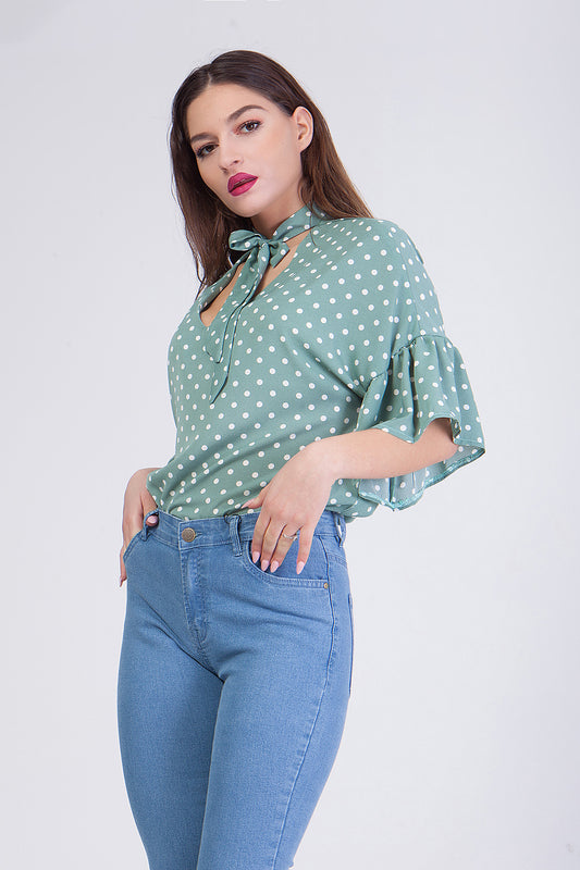 Τοπ με μανίκια 3/4 πουά