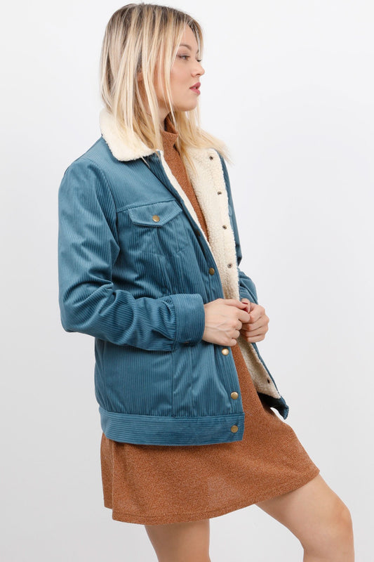 Jacket κοτλέ με επένδυση λευκής γούνας