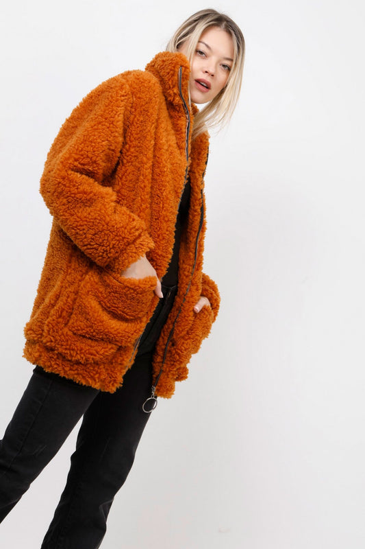 Jacket μπουκλέ με ψηλό λαιμό