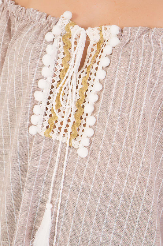 Μπλούζα έξωμη ριγέ βαμβακολινή