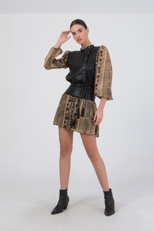 Σετ φούστα - μπλούζα δύο υφασμάτων