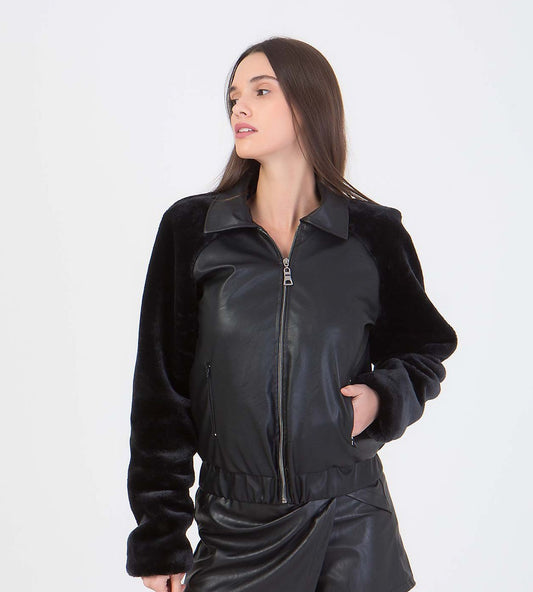 Jacket δερματινής με βελουτέ