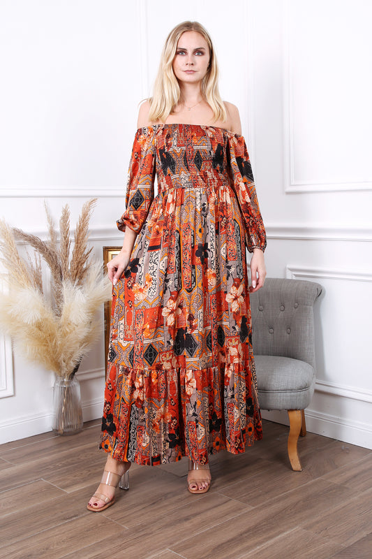 Φόρεμα printed εμπριμέ έξωμο