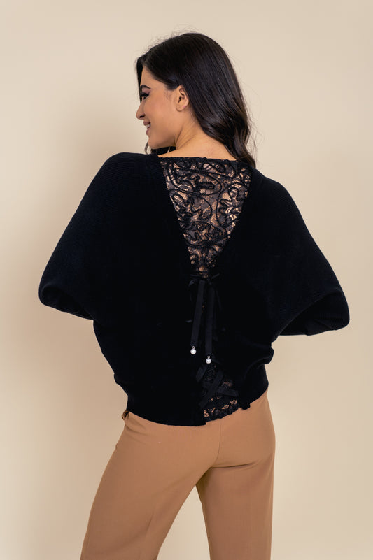 Μπλούζα πλεκτή rib νυχτερίδα