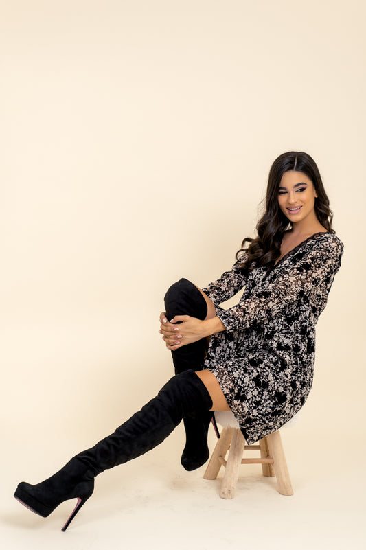 Φόρεμα mini printed με δανδέλα