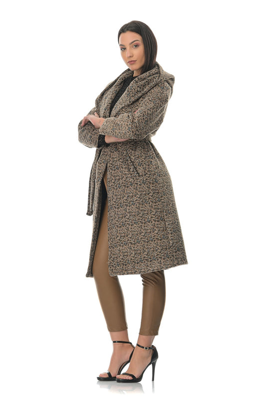 Παλτό εμπριμέ με κουκούλα