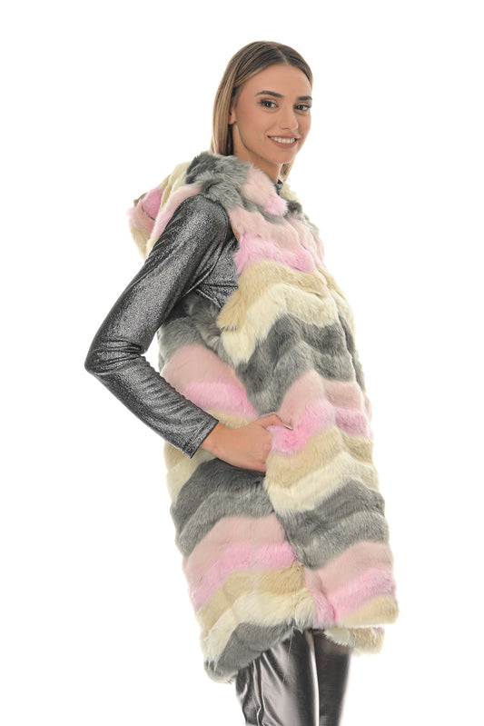 Γιλέκο γούνινο ριγέ