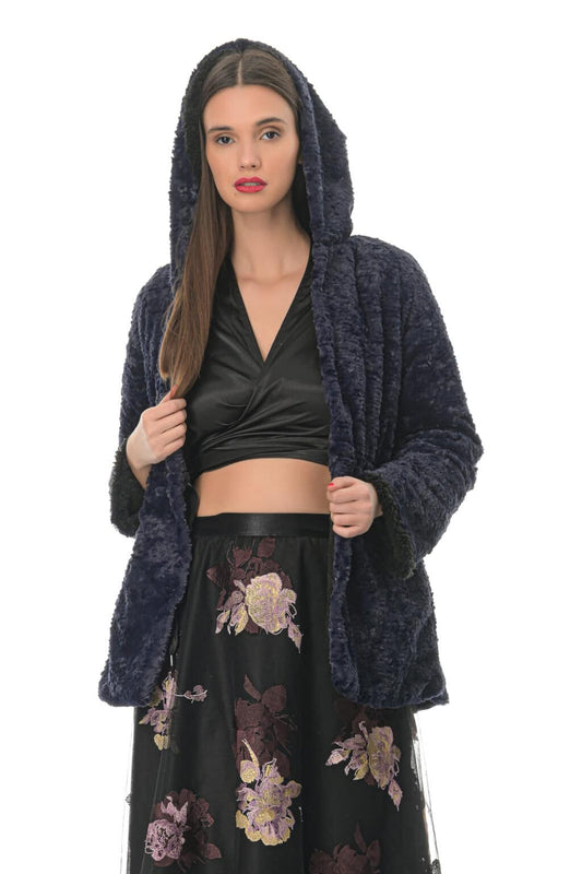 Ζακέτα με γουνάκι μπουκλέ