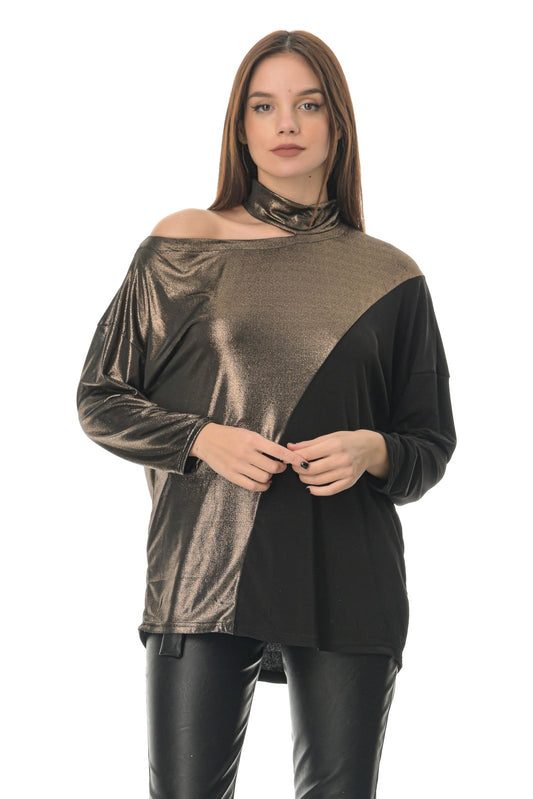 Μπλούζα γυαλιστερή δίχρωμη