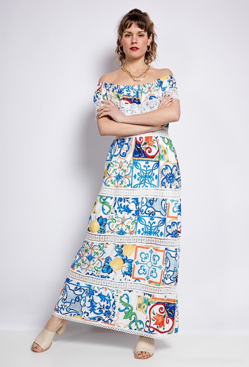 Φόρεμα maxi floral με δανδέλα