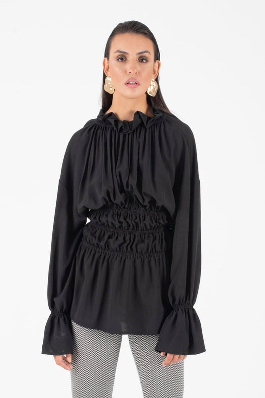 Μπλούζα με σούρα και βολάν