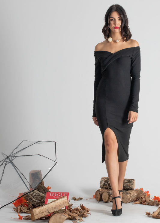 Φόρεμα midi έξωμο