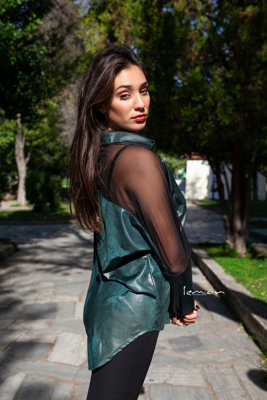 Πουκάμισο δερματίνης με διαφάνεια