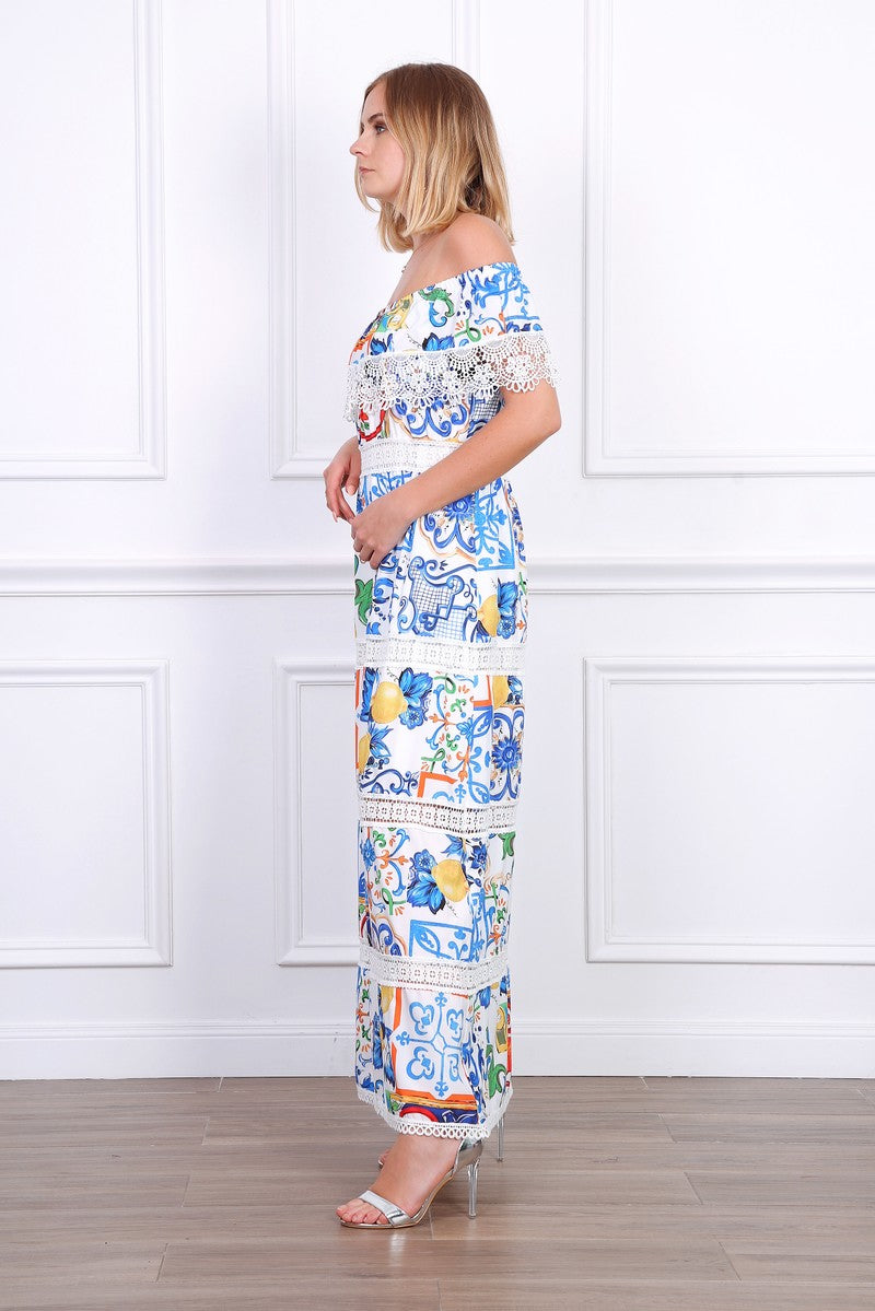 Φόρεμα maxi floral με δανδέλα
