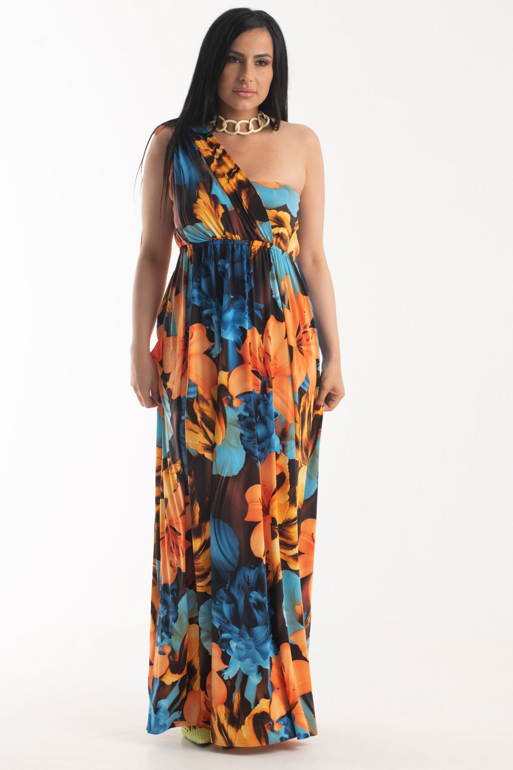 Φόρεμα maxi floral με έναν ώμο