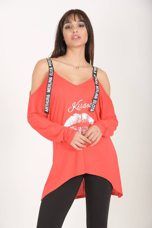 Μπλούζα με ράντες και στάμπα