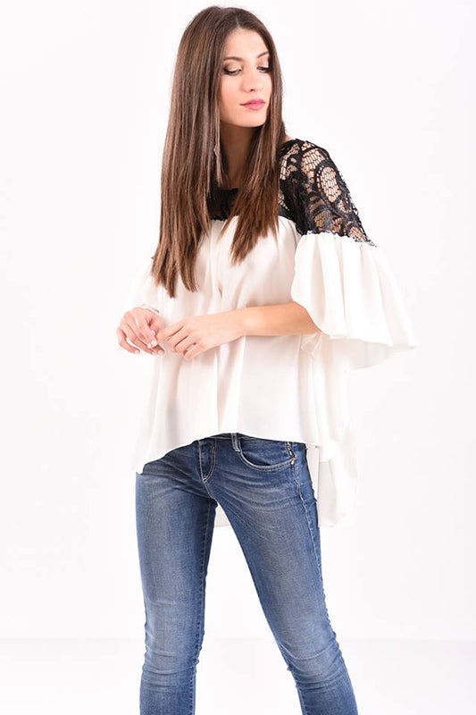 Μπλούζα με δανδέλα και φαρδιά μανίκια