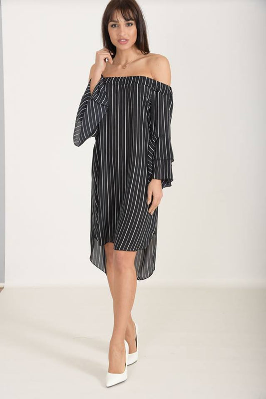 Μπλουζοφόρεμα έξωμο ριγέ ασύμμετρο