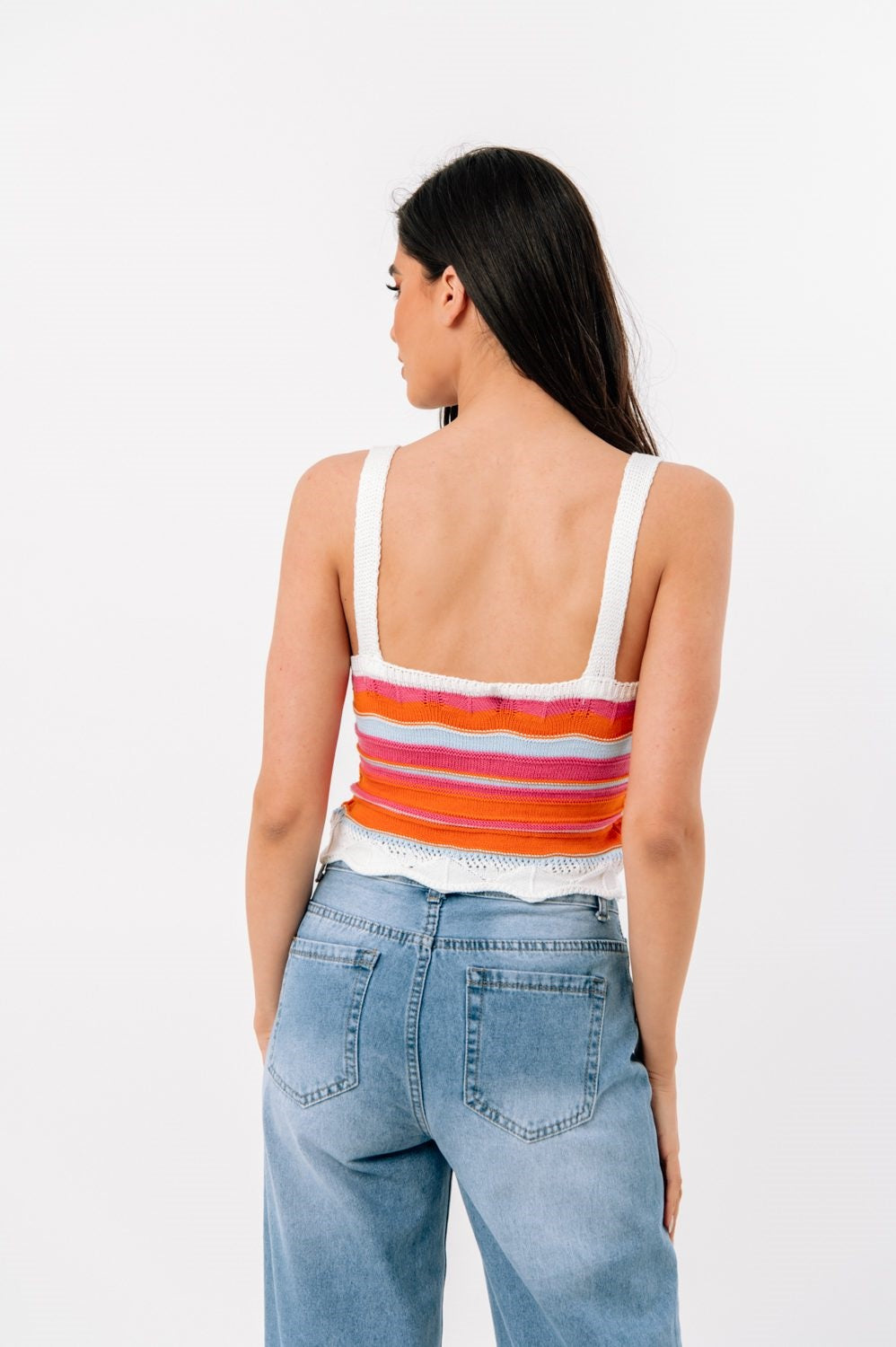 Top cropped πλεκτό ριγέ