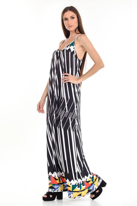 Φόρεμα maxi πολύχρωμο με λεπτά ραντάκια