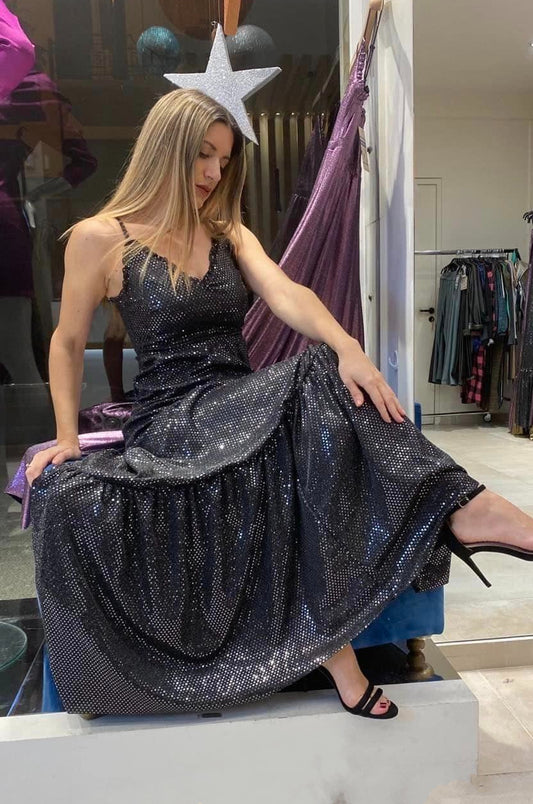 Φόρεμα maxi ιριδίζον με βολάν