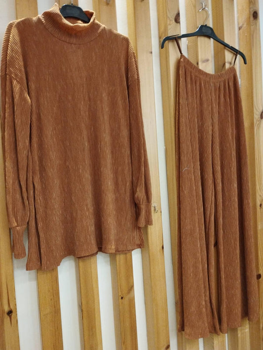 Set rib μπλούζα - παντελόνα γκοφρέ