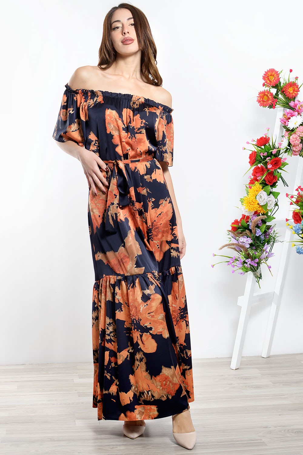 Φόρεμα maxi satin floral