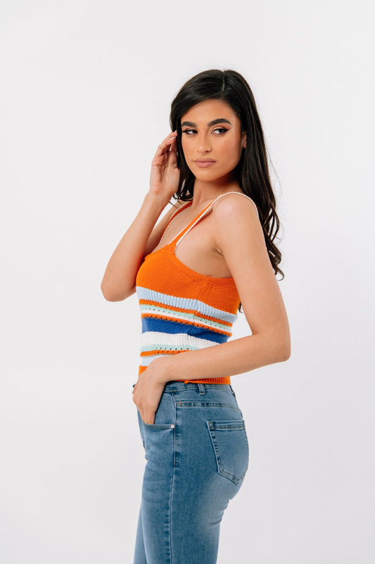 Top cropped πλεκτό ριγέ