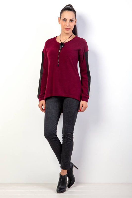 Μπλούζα πλεκτή με δίχρωμο μανίκι