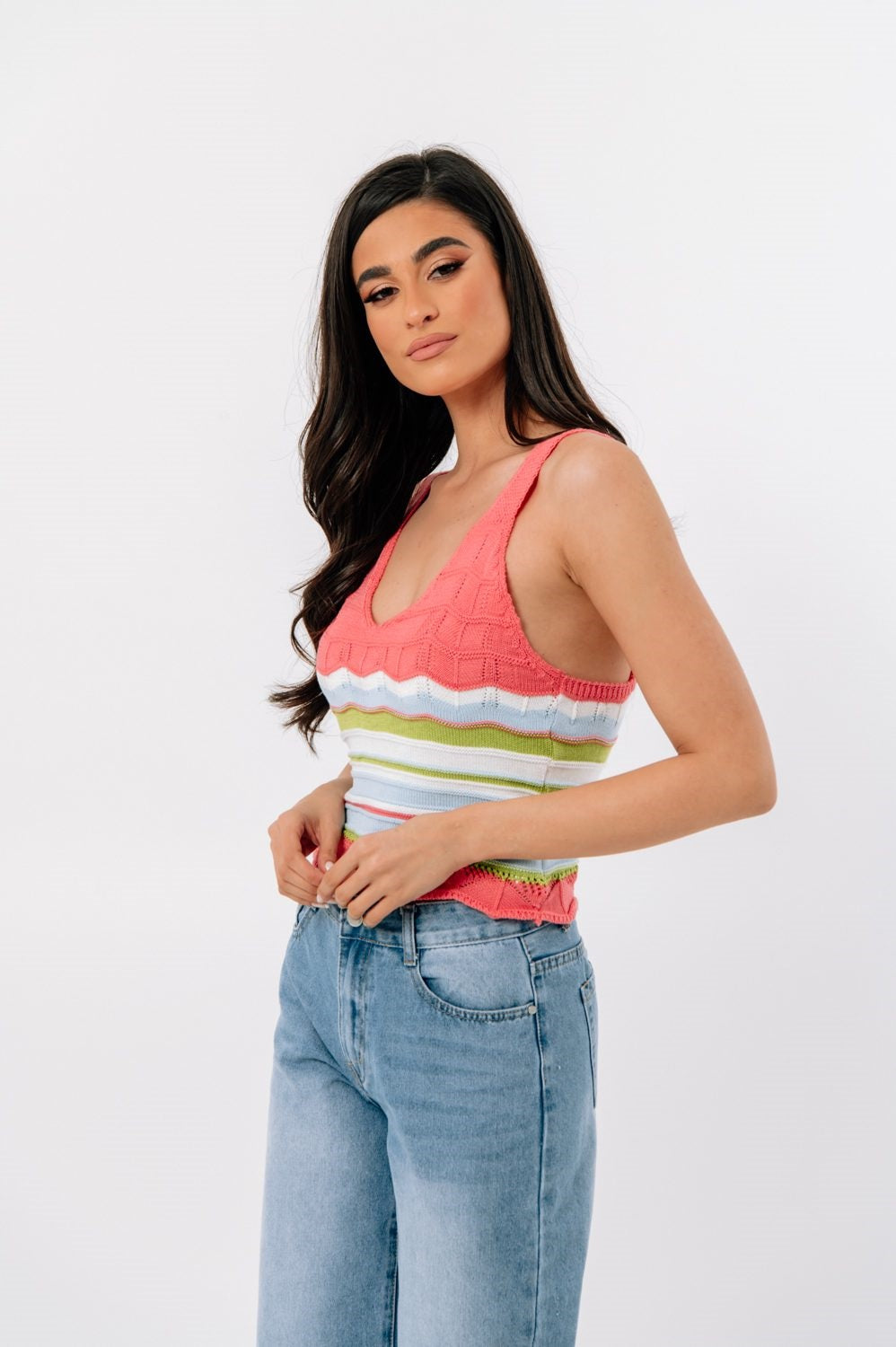 Top cropped πλεκτό ριγέ