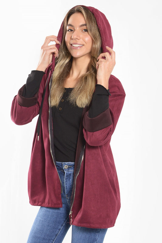 Ζακέτα suede με κουκούλα