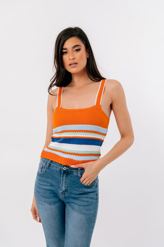 Top cropped πλεκτό ριγέ