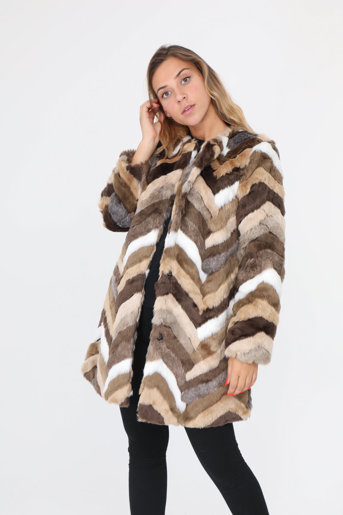 Ημίπαλτο γούνινο striped faux fur