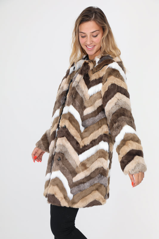 Ημίπαλτο γούνινο striped faux fur