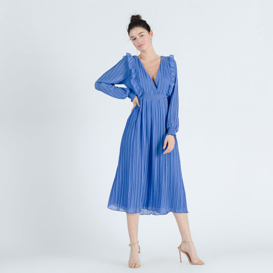 Φόρεμα midi πλισέ με βολάν