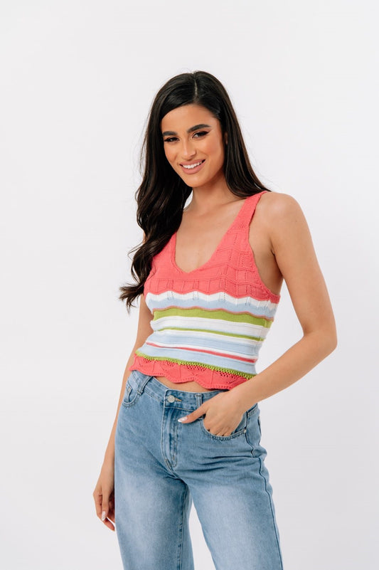 Top cropped πλεκτό ριγέ