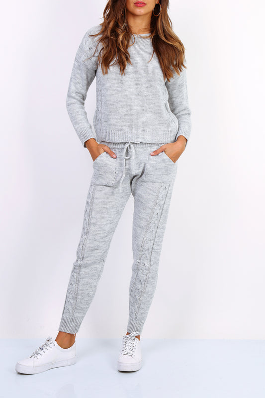 Πλεκτό σετ μπλούζα - παντελόνι