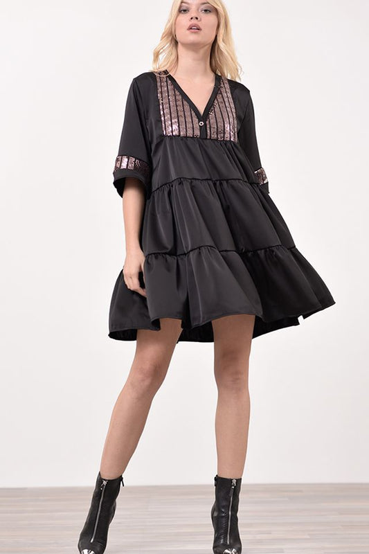 Φόρεμα satin boho με παγιέτες