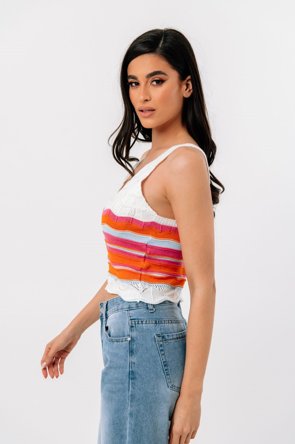 Top cropped πλεκτό ριγέ