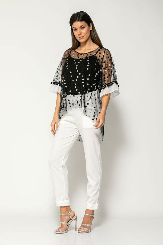 Μπλούζα διάφανη πουά με τοπάκι